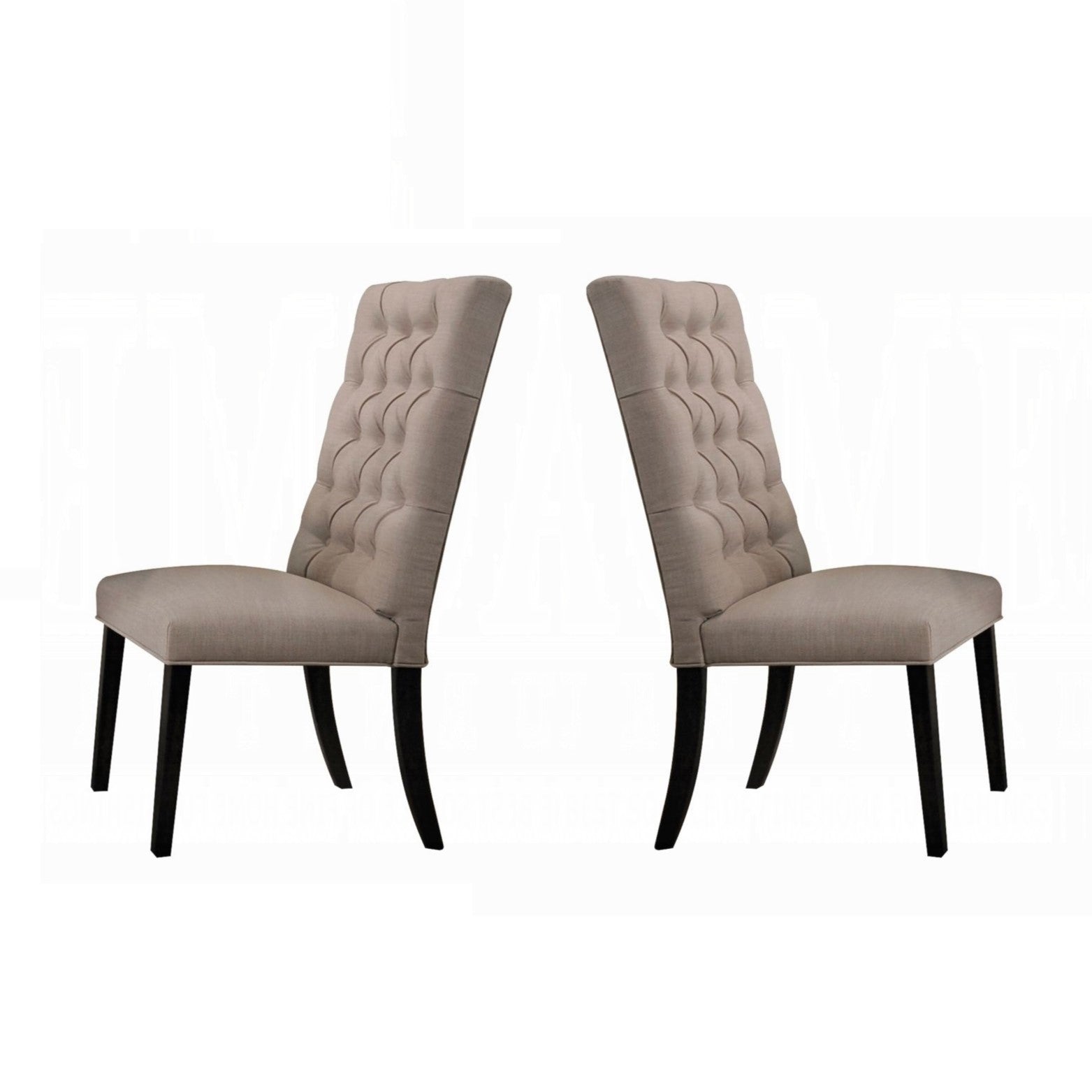 Traditional Elegant Side Chairs Set of 2pc Button Tufted Back Comfort Seat Cushion Tan Fabric and Black Finish Dining Furniture