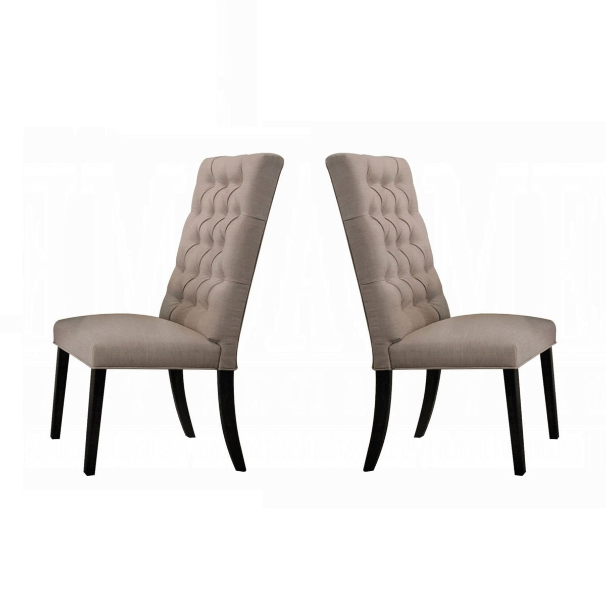 Traditional Elegant Side Chairs Set of 2pc Button Tufted Back Comfort Seat Cushion Tan Fabric and Black Finish Dining Furniture