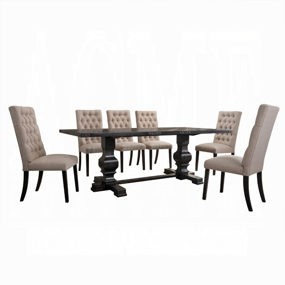 Traditional Elegant Side Chairs Set of 2pc Button Tufted Back Comfort Seat Cushion Tan Fabric and Black Finish Dining Furniture