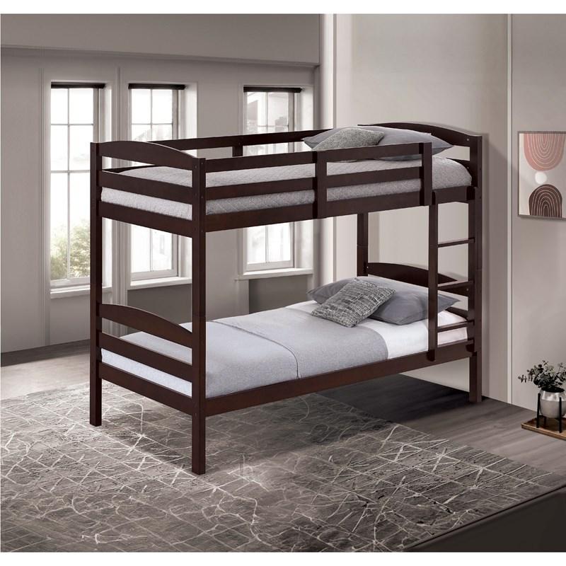 Twin Over Twin Transitional Bunk Bed Arch Design Espresso Finish