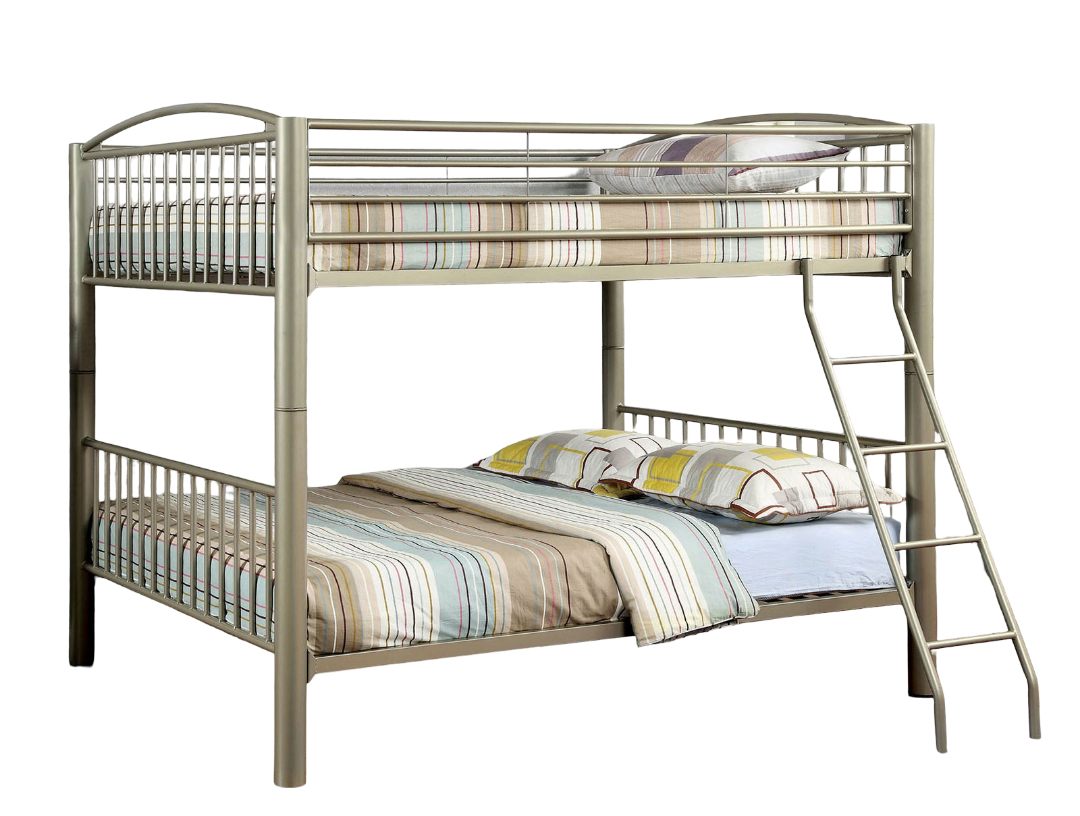 Metallic Gold Finish Contemporary Style Full Over Full Bunk Bed Full Metal Structure Movable Ladder Top Bed Rails Convert Into Two Separate Bed