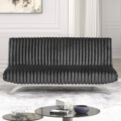 Charcoal Finish Contemporary Style Futon Sofa Bed Convert Into Bed With Hidden Support Metal Leg chrome Finish Base Legs