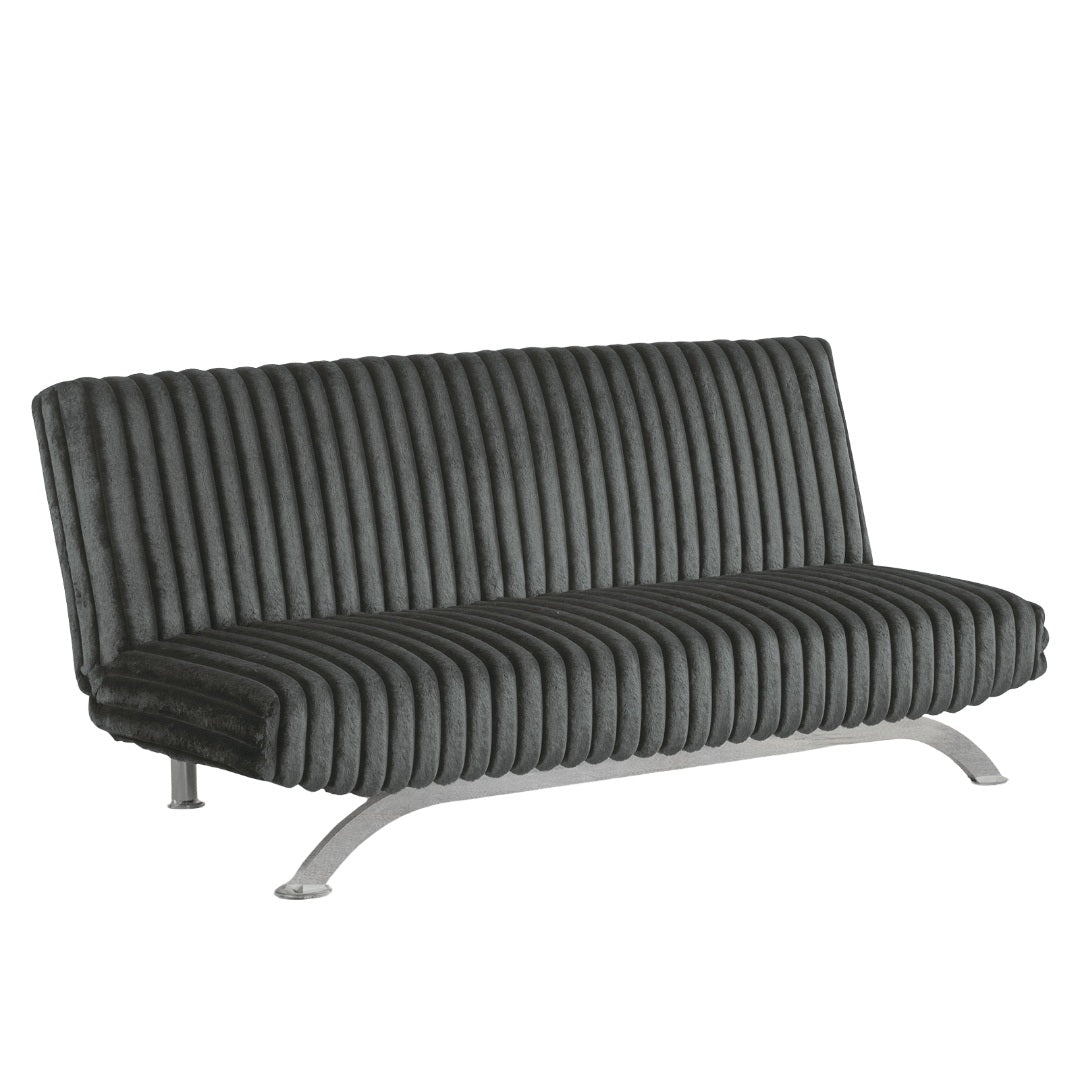 Charcoal Finish Contemporary Style Futon Sofa Bed Convert Into Bed With Hidden Support Metal Leg chrome Finish Base Legs