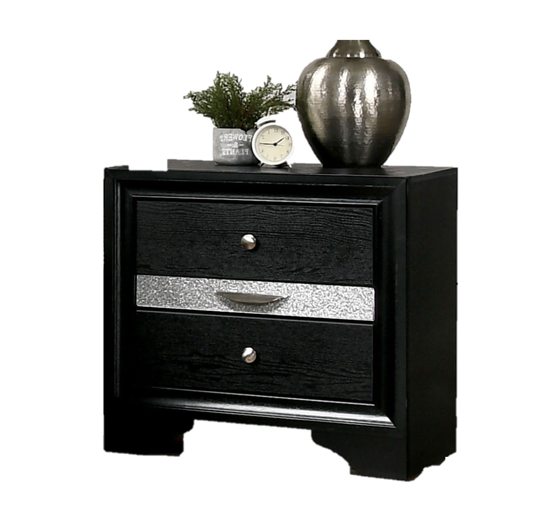 Contemporary Black 1pc Nightstand Nickle round Knob Handles English Dovetails Hidden Drawer Bedside Table