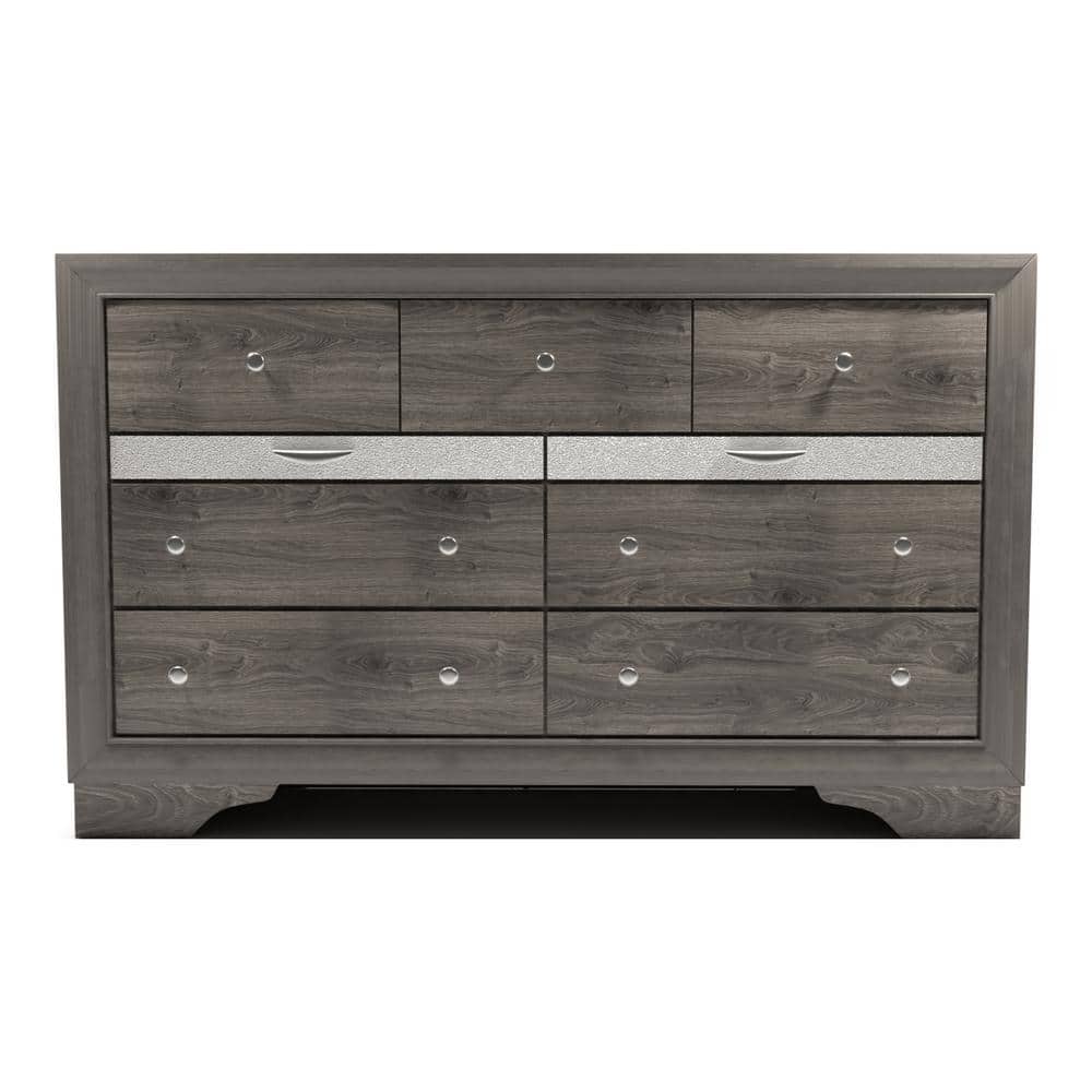 Contemporary 1pc Dresser Hidden Jewelry Drawer English Dovetail Silver Accents Round Knobs Gray Color Bedroom Furniture