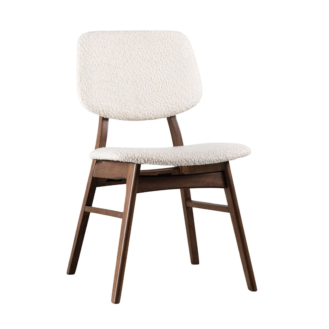 2pc Side Chair Angled Legs Padded Seat And Back Mid-Century Modern Walnut And Beige Finish Dining Room