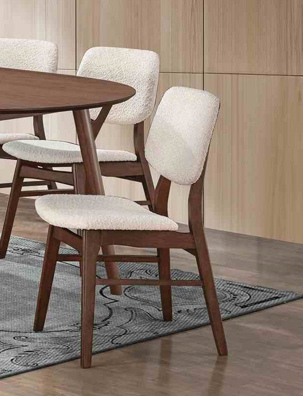 2pc Side Chair Angled Legs Padded Seat And Back Mid-Century Modern Walnut And Beige Finish Dining Room