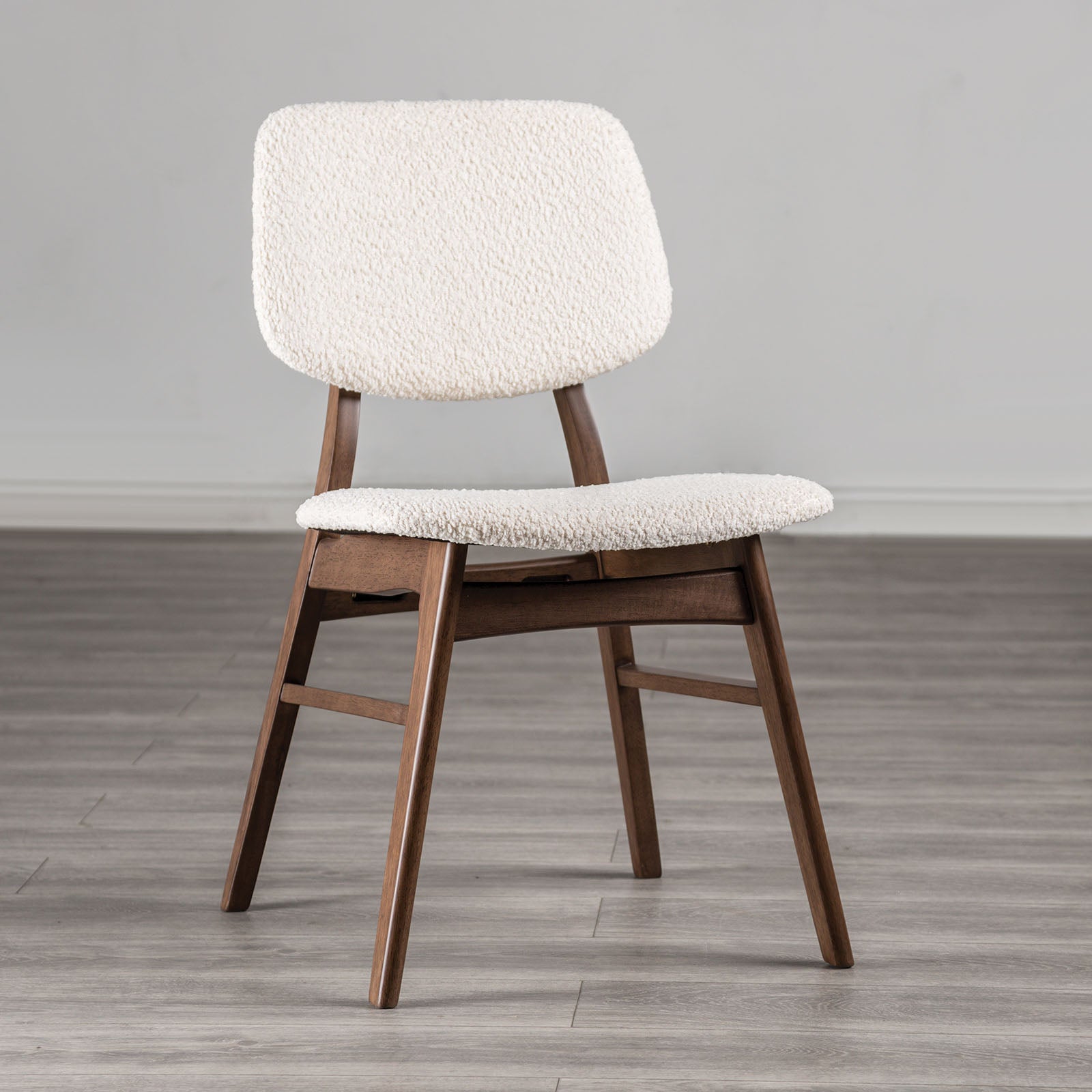 2pc Side Chair Angled Legs Padded Seat And Back Mid-Century Modern Walnut And Beige Finish Dining Room