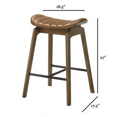 2pc Counter Height Chair Solid Base Metal Footrest Contoured Saddle Seats Walnut Finish Dining Room