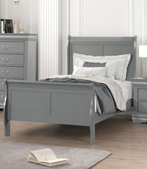 Gray Color Sleigh Design 1pc Twin Size Bed Bedroom Furniture Louis Phillipe Bed Bracket Feet Wooden