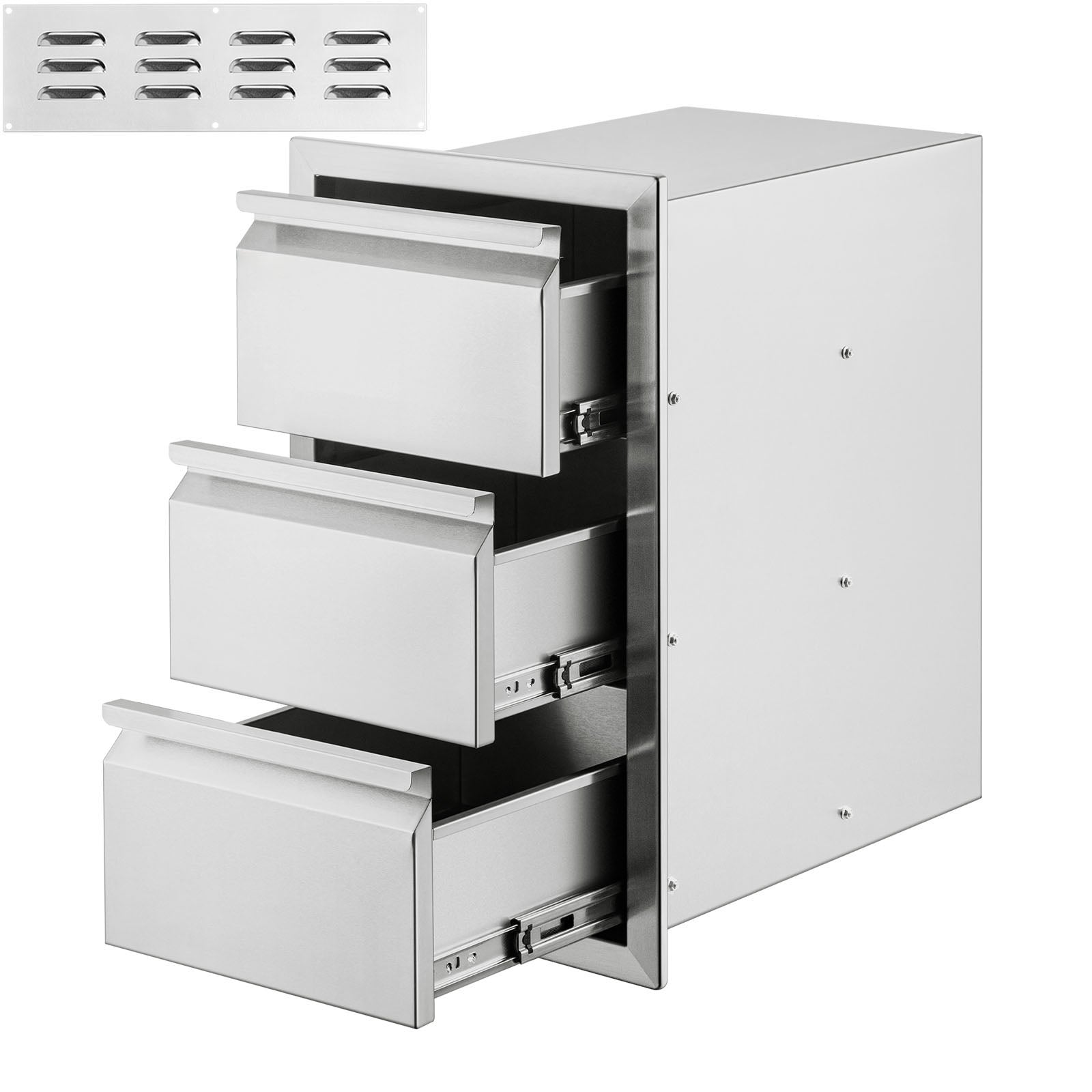 Outdoor Kitchen Drawers 15" W x 25.4" H x 19" D, Box Frame Style Flush Mount BBQ Drawers with Stainless Steel Handle, BBQ Island Drawers for Outdoor Kitchens or Patio Grill Station