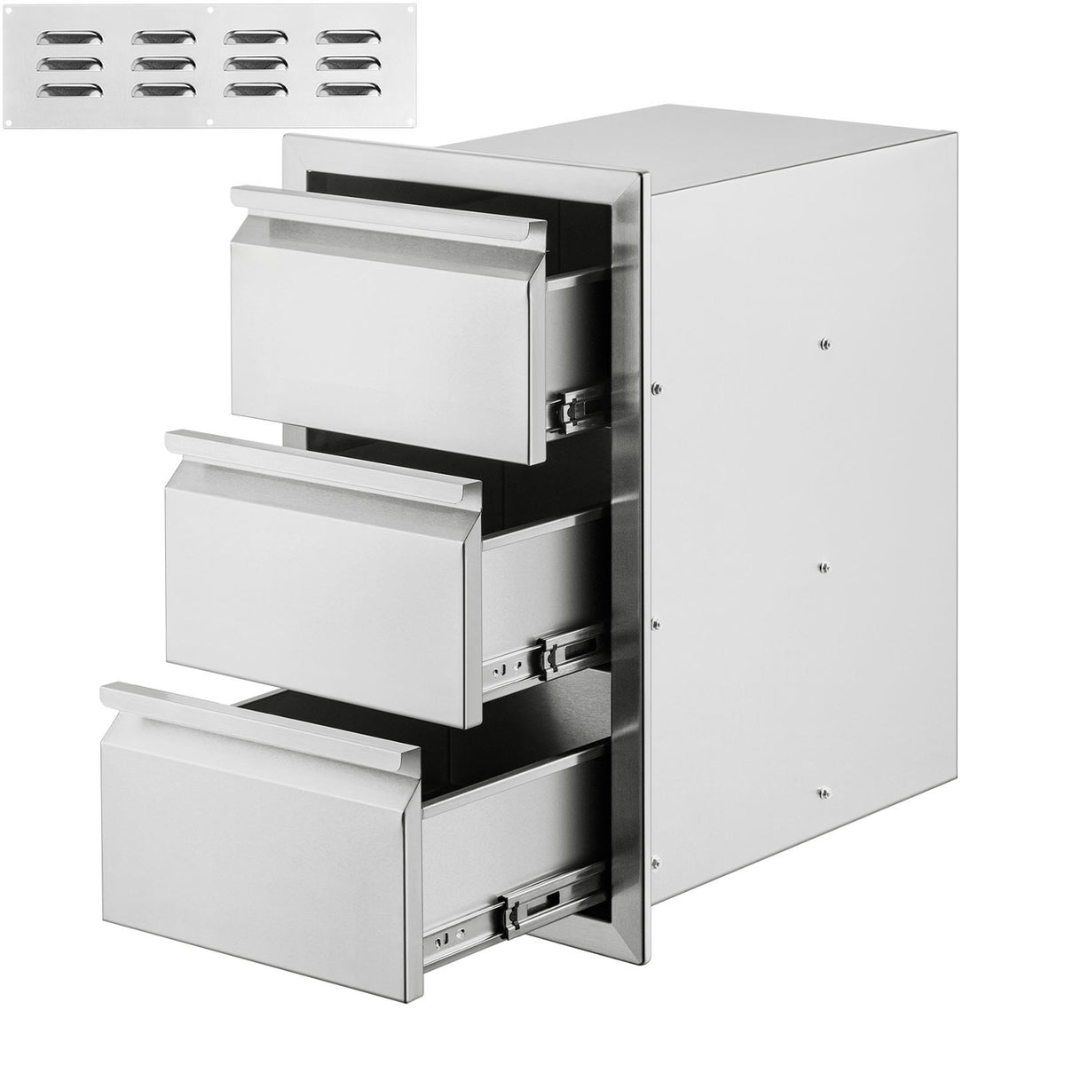 Outdoor Kitchen Drawers 15" W x 25.4" H x 19" D, Box Frame Style Flush Mount BBQ Drawers with Stainless Steel Handle, BBQ Island Drawers for Outdoor Kitchens or Patio Grill Station