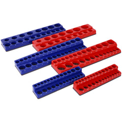 Magnetic Socket Organizer Set, 6-Piece Socket Holder Set Includes 1/4", 3/8", 1/2" Drive Metric SAE Socket Trays, Holds 141 Pieces Standard Size and Deep Size Sockets(Socket not Included),red and blue
