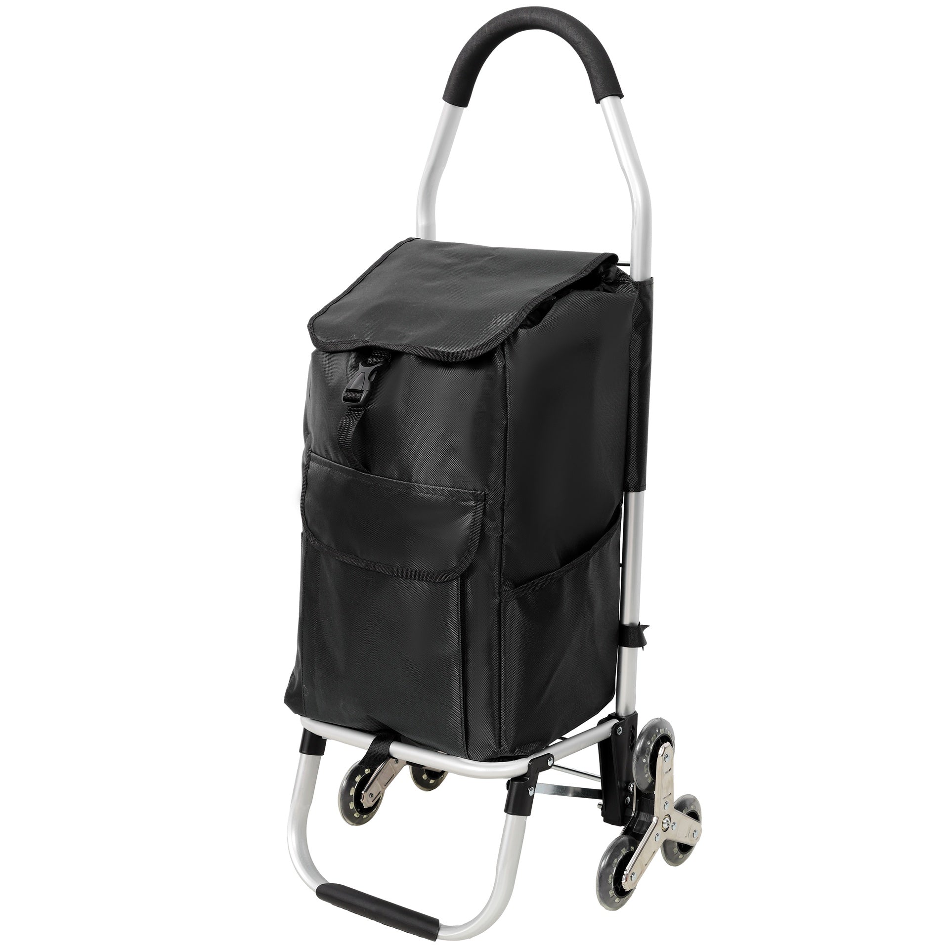 Shopping Stair Trolley with Wheels,Trolley Black Foldable Shopping Cart,Removable Shopping Oxford Waterproof Bag,Stainless Steel Triangular Wheels, Black