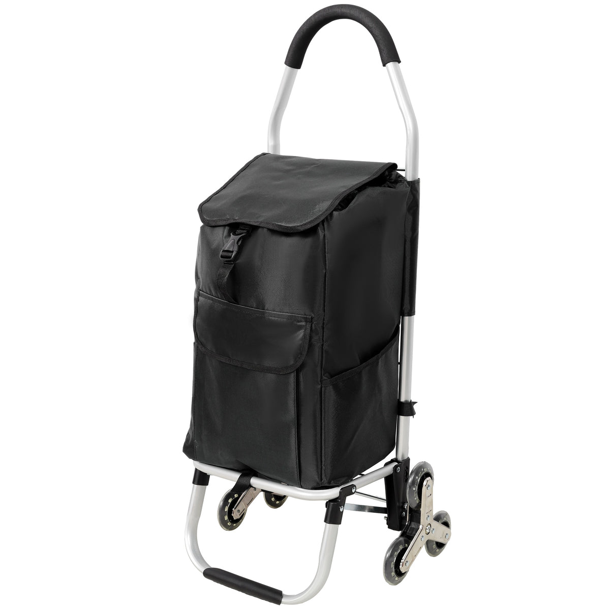 Shopping Stair Trolley with Wheels,Trolley Black Foldable Shopping Cart,Removable Shopping Oxford Waterproof Bag,Stainless Steel Triangular Wheels, Black