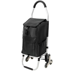 Shopping Stair Trolley with Wheels,Trolley Black Foldable Shopping Cart,Removable Shopping Oxford Waterproof Bag,Stainless Steel Triangular Wheels, Black