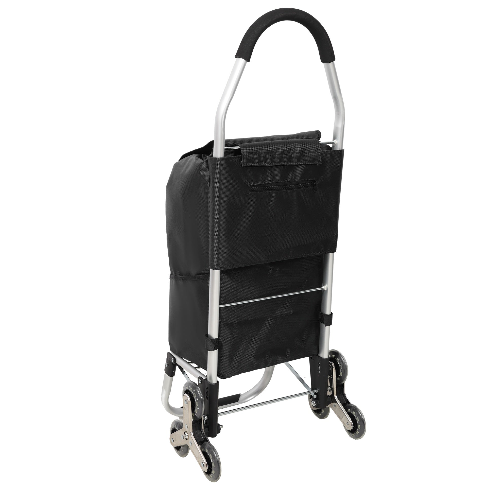 Shopping Stair Trolley with Wheels,Trolley Black Foldable Shopping Cart,Removable Shopping Oxford Waterproof Bag,Stainless Steel Triangular Wheels, Black