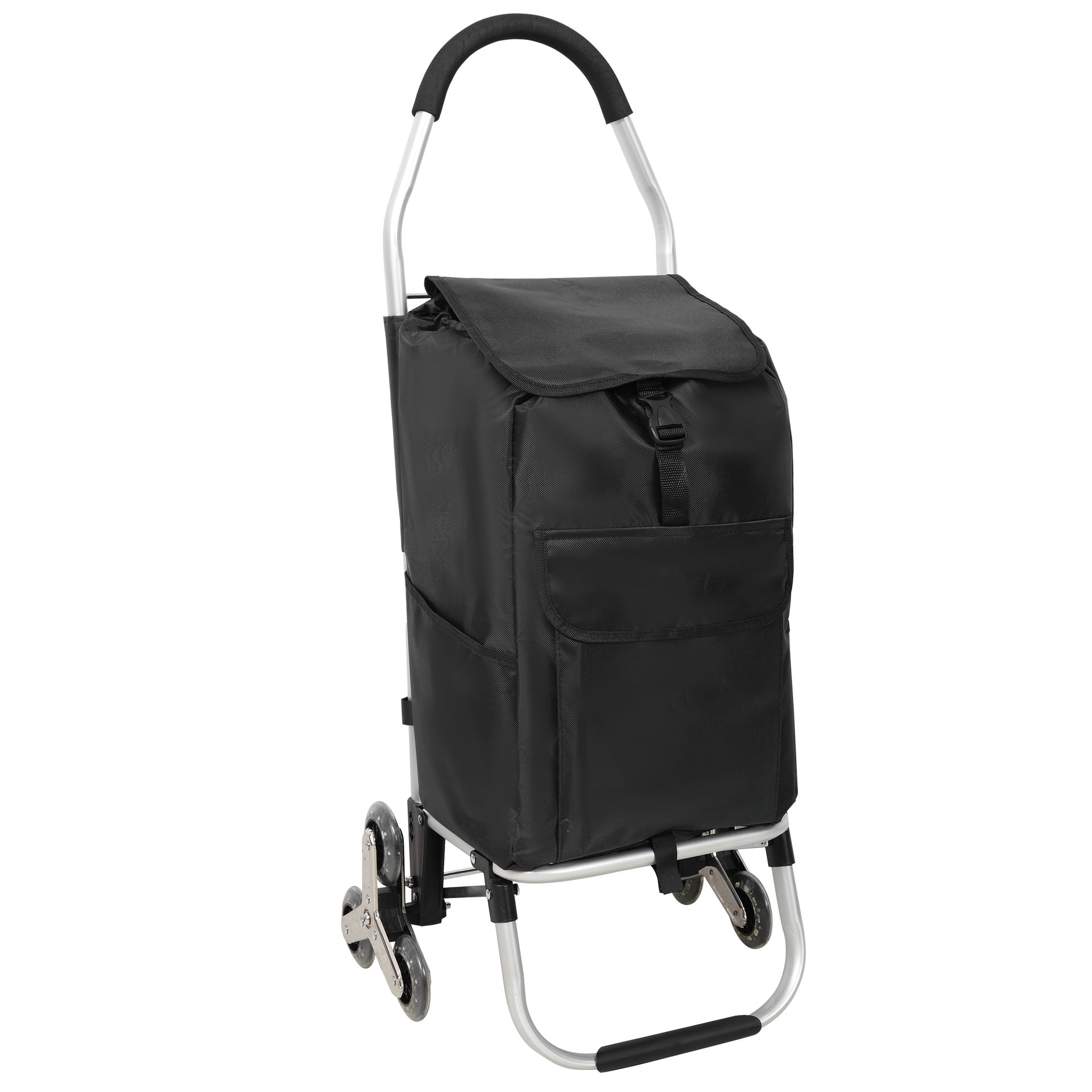 Shopping Stair Trolley with Wheels,Trolley Black Foldable Shopping Cart,Removable Shopping Oxford Waterproof Bag,Stainless Steel Triangular Wheels, Black