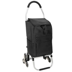Shopping Stair Trolley with Wheels,Trolley Black Foldable Shopping Cart,Removable Shopping Oxford Waterproof Bag,Stainless Steel Triangular Wheels, Black