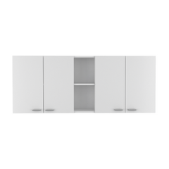 Wall Cabinet 24" H, Four Doors, Two Open Storage Shelves, Two Internal Shelves, Internal Dish and Glass Organizer, White