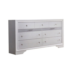 Wooden Dresser with 7 Drawers and 2 Jewelry Drawer, White and Silver