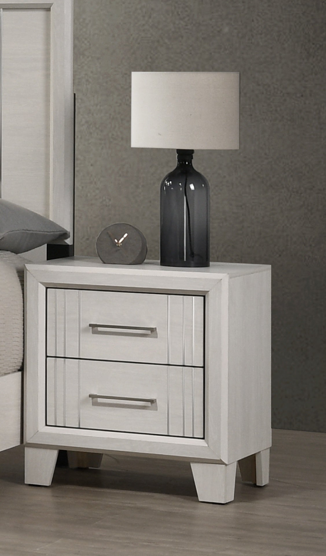 1pc Contemporary Two-Drawers Nightstand Bed Side Cabinet Wooden Furniture White/Beige Color