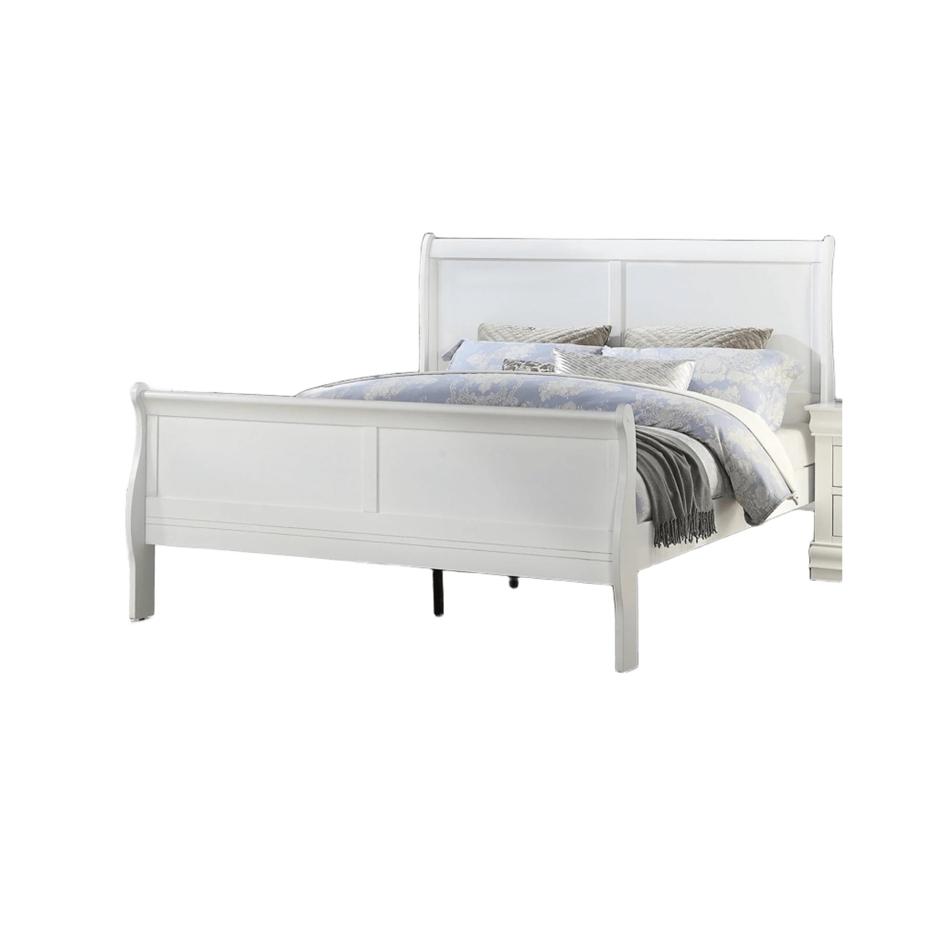 Classic White Sleigh 1pc Queen Size Bed Bedroom Furniture Louis Phillipe Bed Bracket Feet Wooden