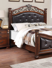 Formal Traditional Dark Cherry 1pc Eastern King Size Bed Tufted Faux Leather Headboard Footboard Bedframe