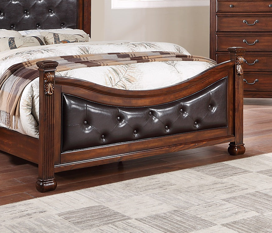 Formal Traditional Dark Cherry 1pc Eastern King Size Bed Tufted Faux Leather Headboard Footboard Bedframe
