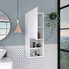 Medicine Single Door Cabinet 32" H, Two Interior Shelves, Two External Shelves, White