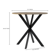 31.5 Inch Round Dining Table, Small Circle Kitchen Table with Metal Black Legs for 2-4 people,Modern Dining Room Table, Brown (only table)