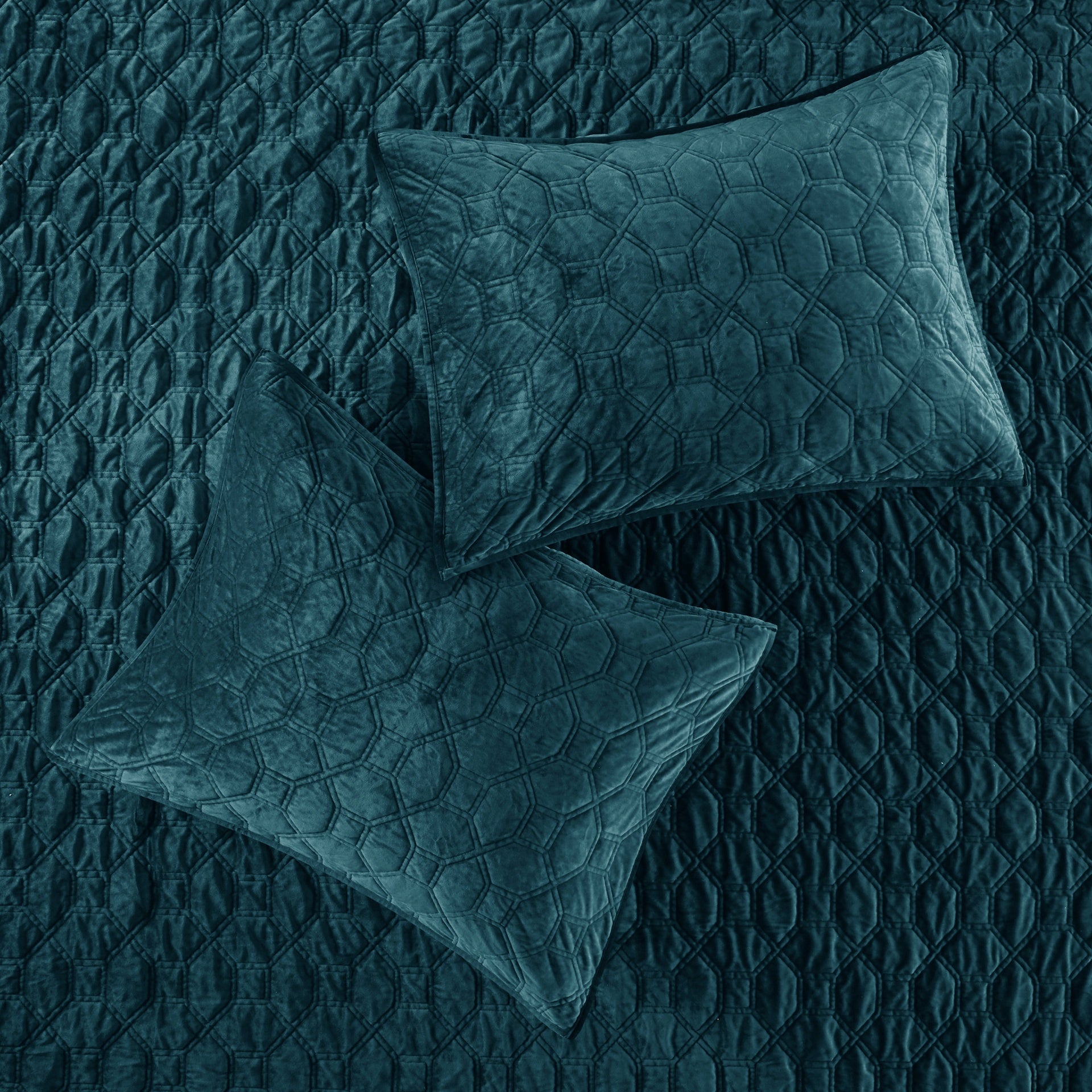 3 Piece Velvet Quilt Set Teal King/Cal King