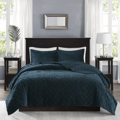 3 Piece Velvet Quilt Set Teal King/Cal King
