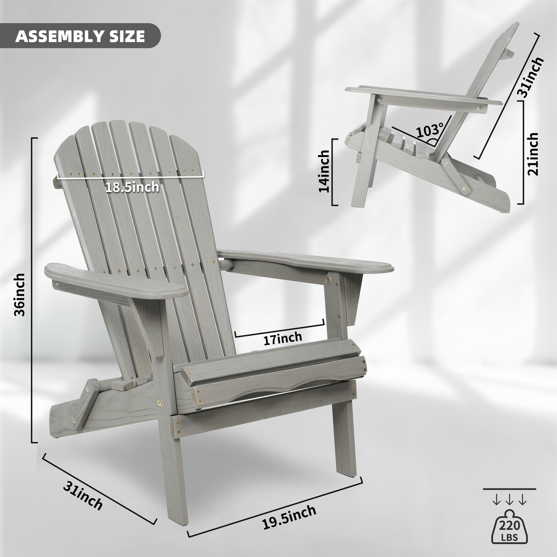 Wood Lounge Patio Chair for Garden Outdoor Wooden Folding Embossed Adirondack Chair Set of 2 Solid Cedar Wood Lounge Patio Chair with Wood Grain