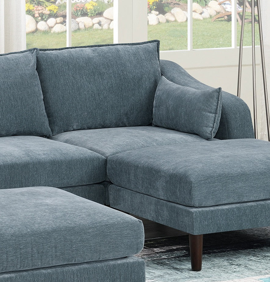 Contemporary 5pcs Modular Sectional Set One Arm Chairs Armless Chair Ottoman L-Shaped Sectional Mineral Morgan Fabric