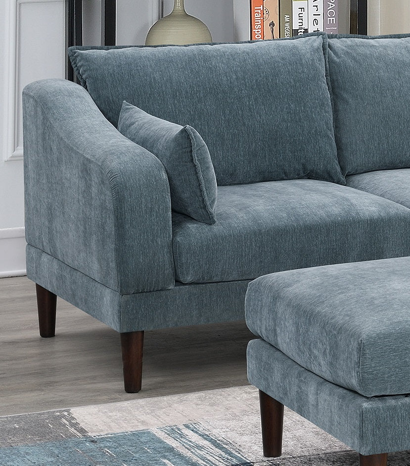Contemporary 5pcs Modular Sectional Set One Arm Chairs Armless Chair Ottoman L-Shaped Sectional Mineral Morgan Fabric