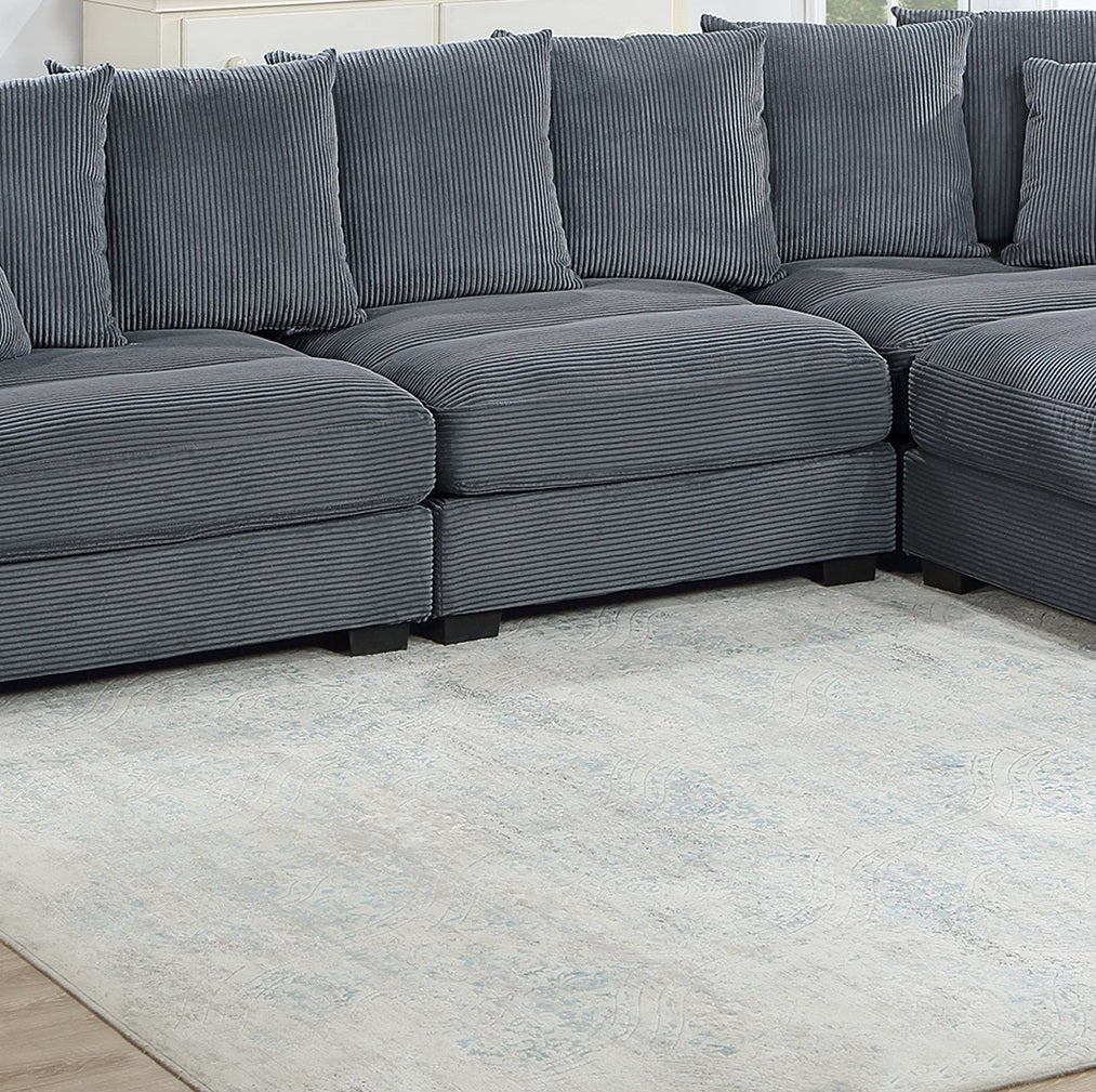 Contemporary Dark Gray 4pc Modular Sectional Set Corduroy Couch LAF & RAF Chairs Armless Chair Ottoman Living Room Furniture