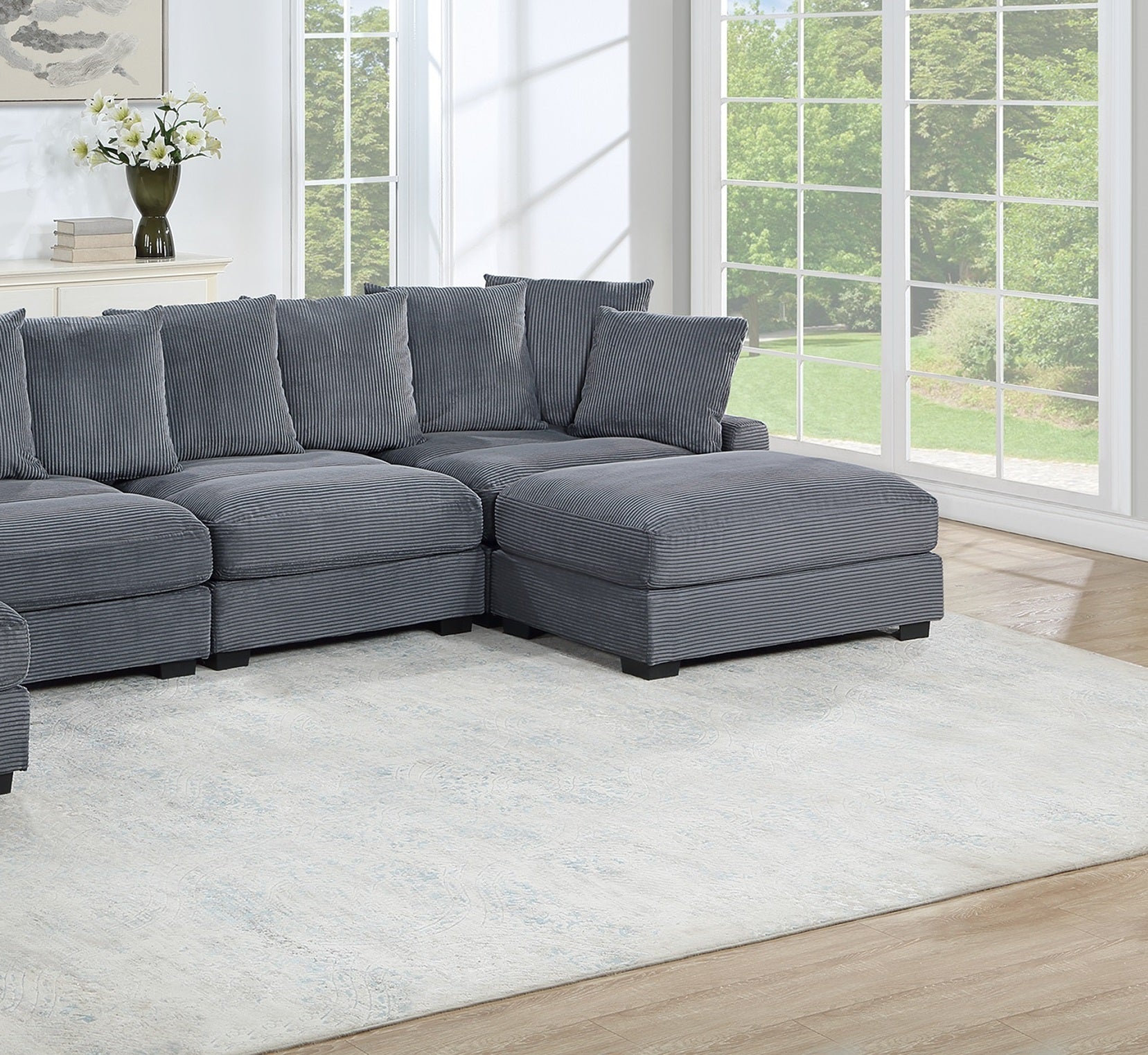 Living Room Furniture Armless Chair Dark Gray Corduroy 1pc Armless Chair Soft Cushion Wood Legs
