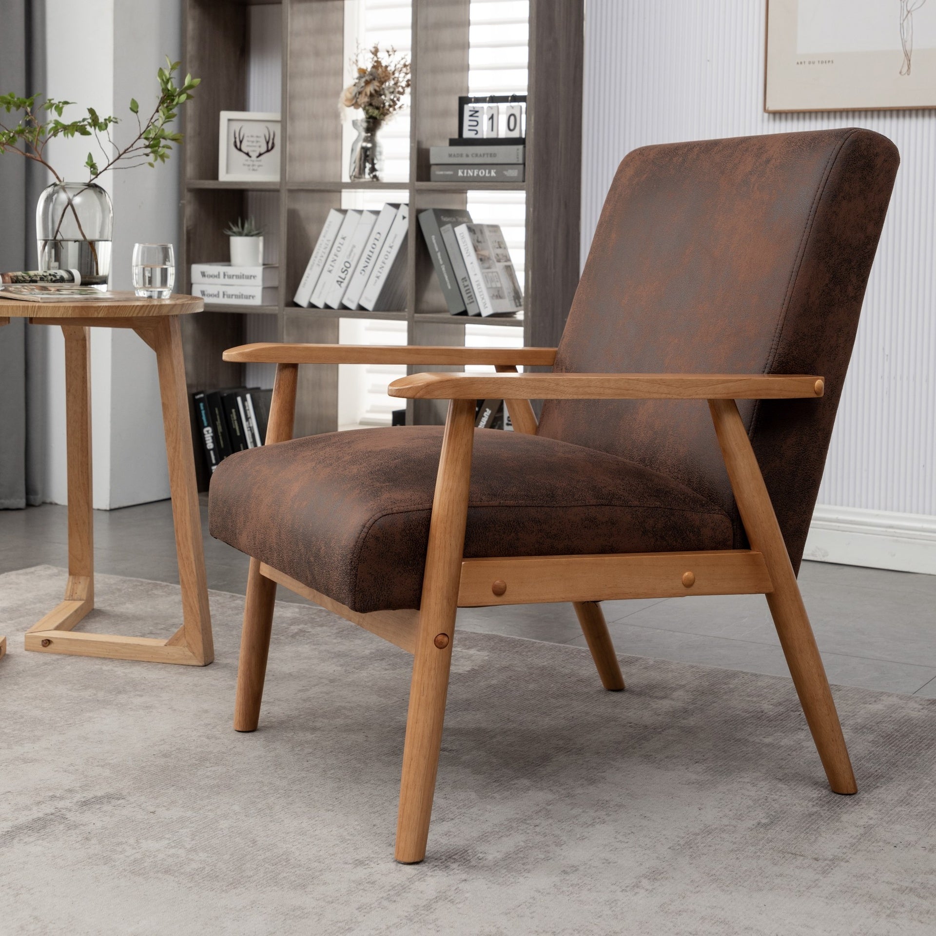 25.38'' Wide Classic Mid-Century Modern Arm Chair, Brown