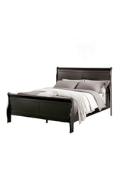 Black Sleigh Design Queen Size Bed Bedroom Furniture 1pc Louis Phillipe Bed Bracket Feet