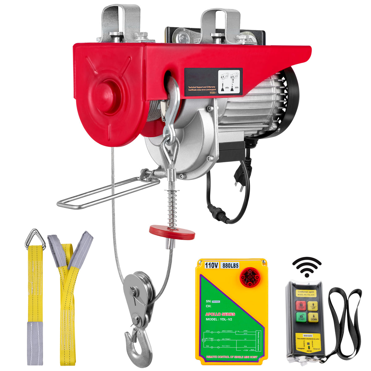 Wireless Electric Hoist, 440 lbs 110V Electric Steel Wire Winch with Wireless Remote Control, 40ft Single Cable Lifting Height & Pure Copper Motor, for Garage Warehouse Factory