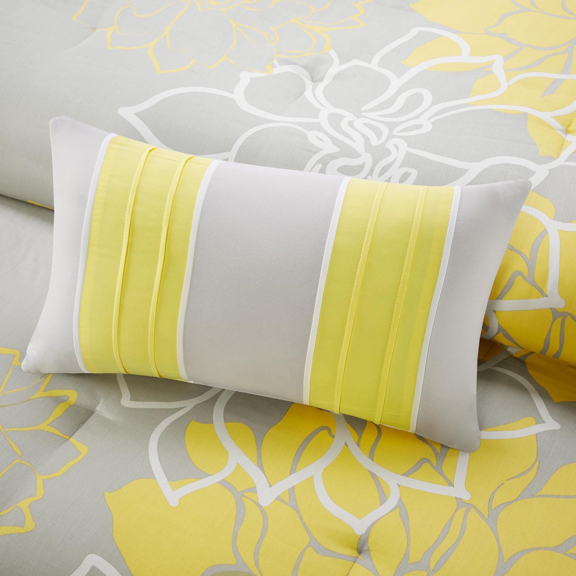 Printed Cotton Sateen Comforter Set Taupe Grey/Yellow King