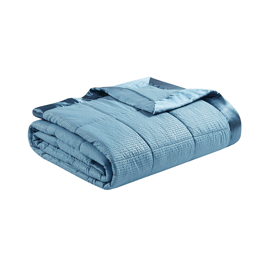 Oversized Down Alternative Blanket with Satin Trim Slate Blue Full/Queen