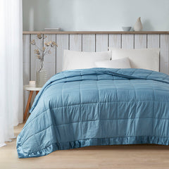 Oversized Down Alternative Blanket with Satin Trim Slate Blue Full/Queen