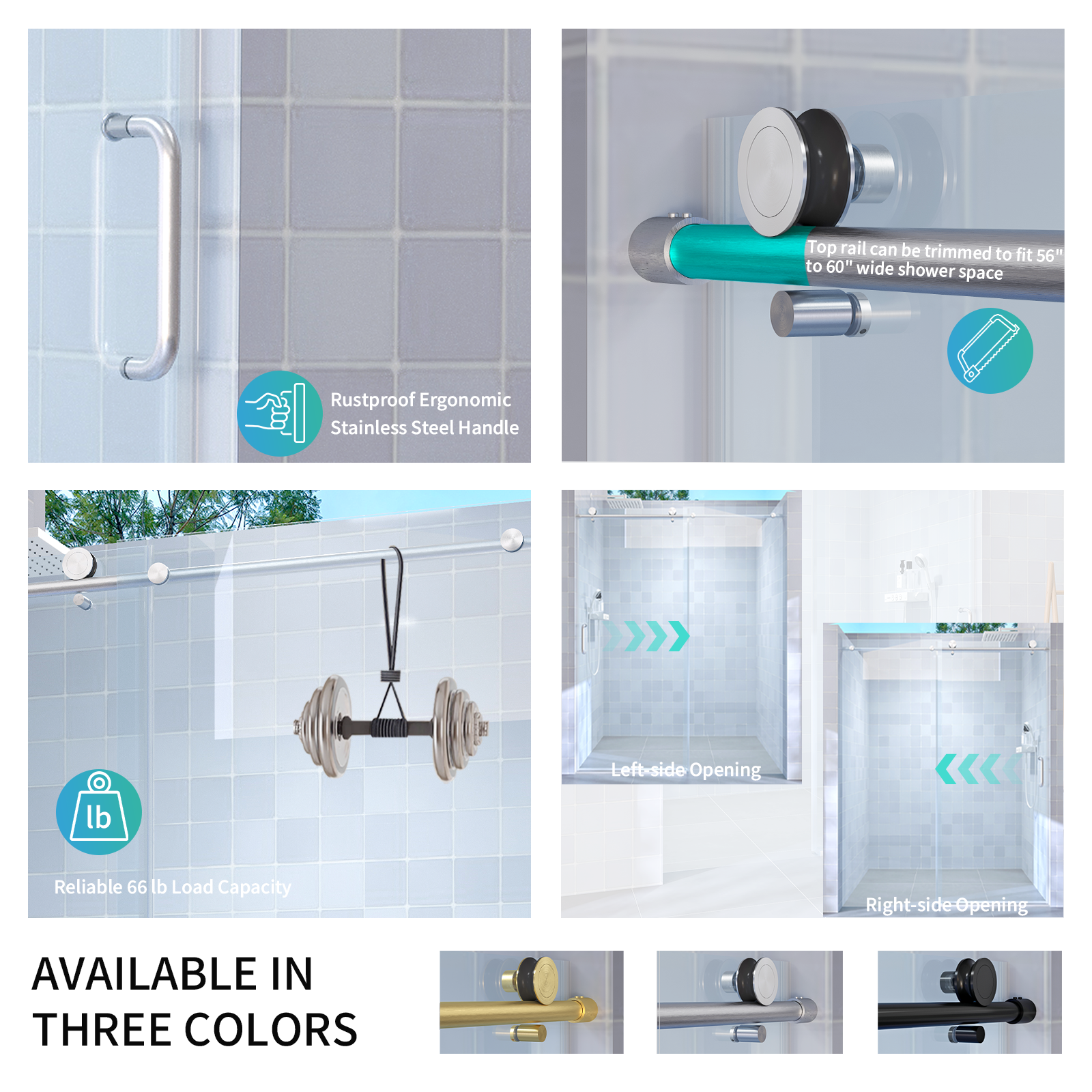 56" - 60" W x 76" H Single Sliding Shower Door, Frameless Bathroom Sliding Door with 1/4" (6mm) Tempered Glass for Walk-in Shower, Brushed Nickel GF-25D06-60BNX