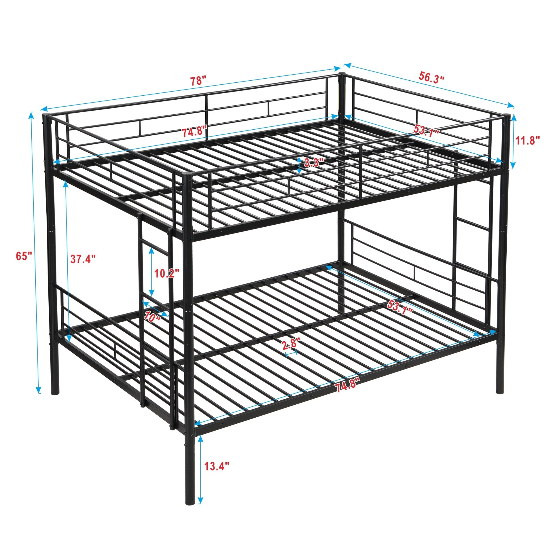 Full Over Full Metal Bunk Bed , No Box Spring Needed, Easy Assemble