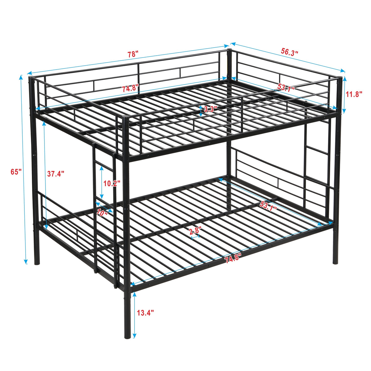 Full Over Full Metal Bunk Bed , No Box Spring Needed, Easy Assemble