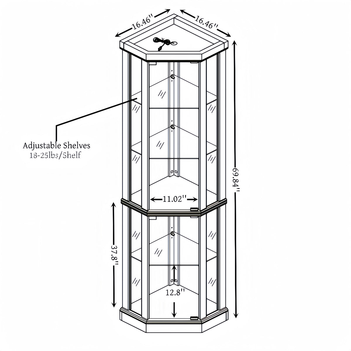 Corner Lighted Curio Cabinet Corner Glass Cabinet Lighted Curio Cabinet Corner Display Case for Living Room, Curio Cabinet, Antique collection, Wine,Bar Glass Storage Light Included,Dark Cherry
