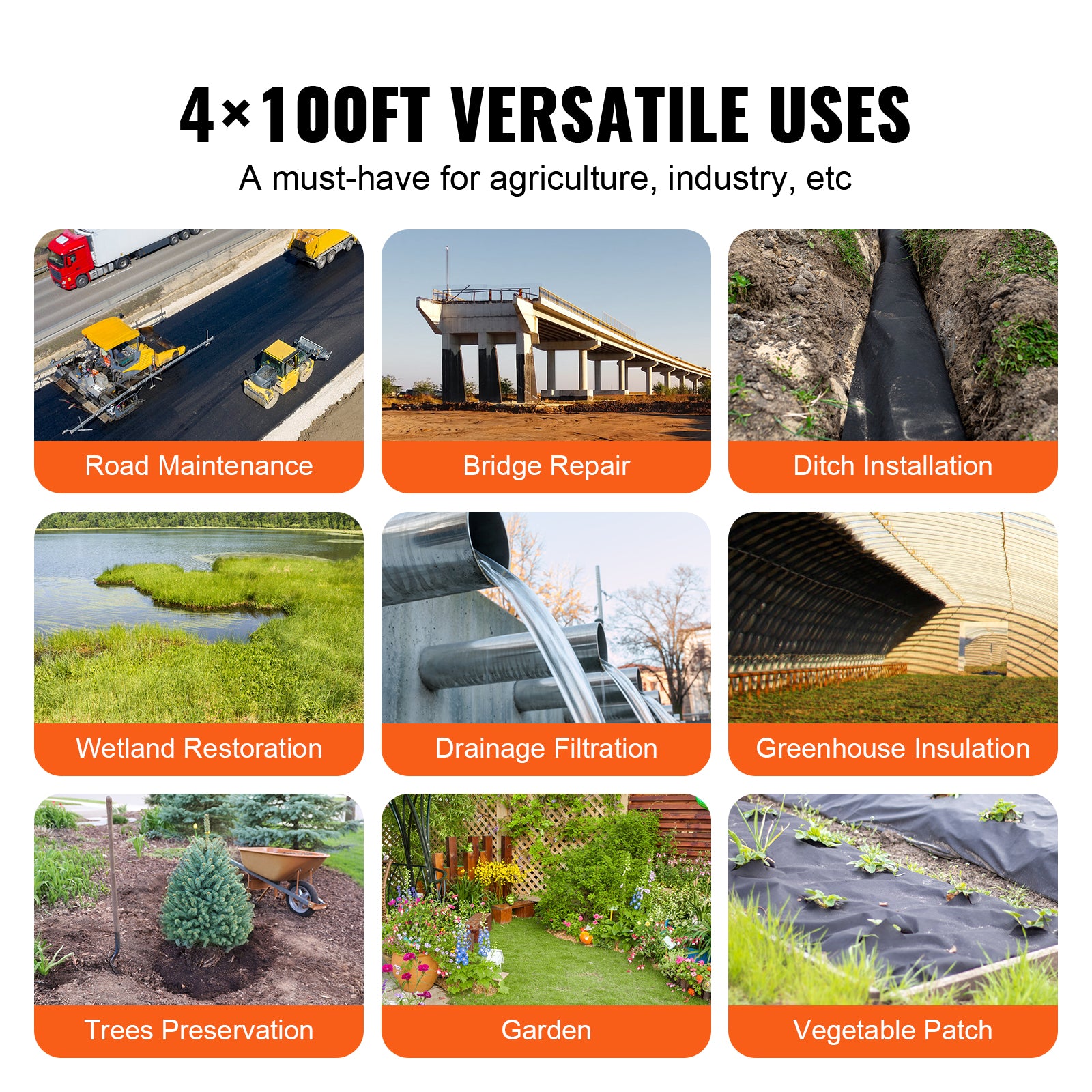 Non-Woven Geotextile Fabric 4x100FT 8OZ Ground Cover Weed Control Fabric