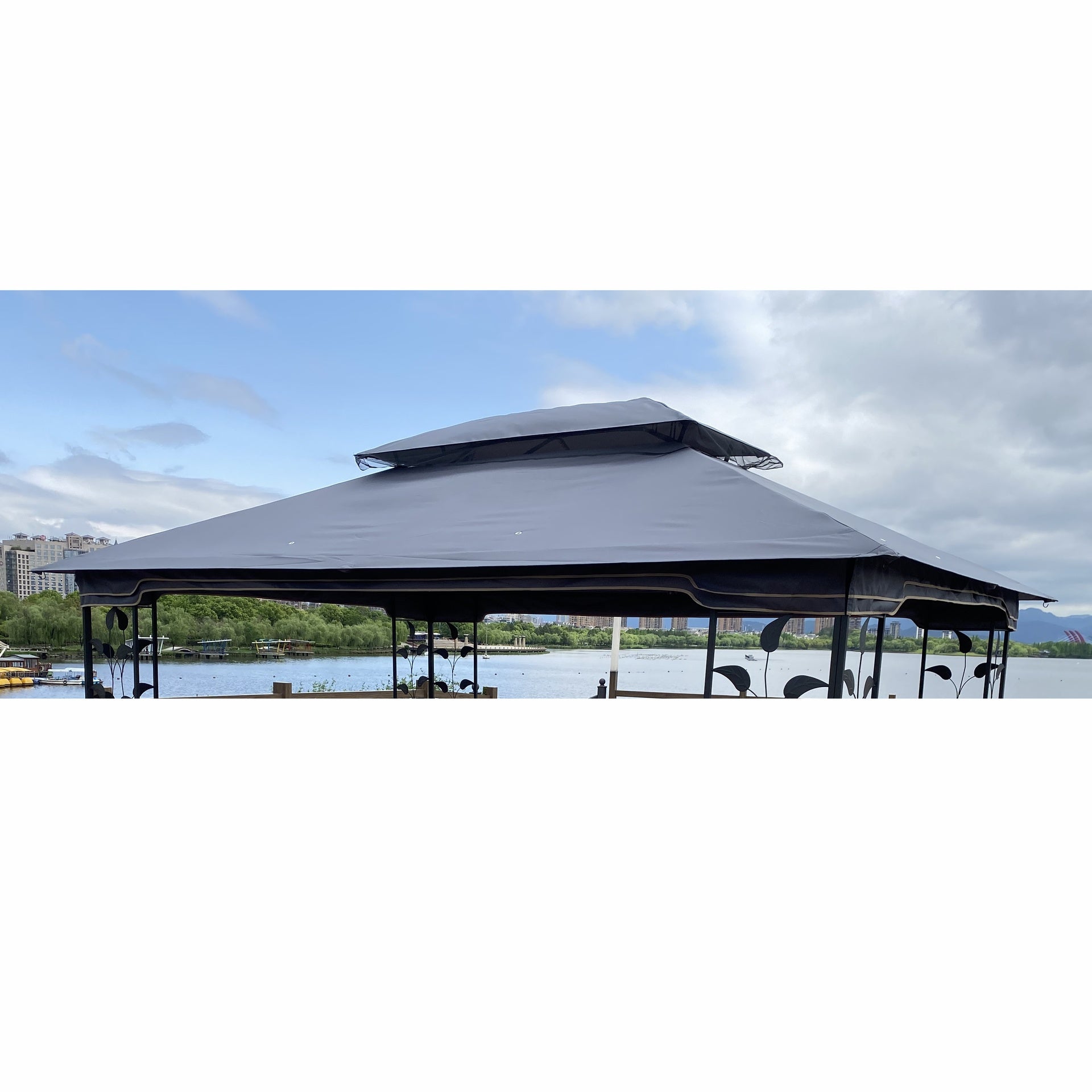 13x10 Ft Patio Double Roof Gazebo Replacement Canopy Top Fabric, Gray